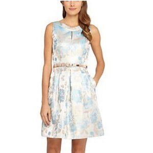 Tahari Dress 4 Gold Blue A Line Belt Party Wedding Event Holiday NWT $148
